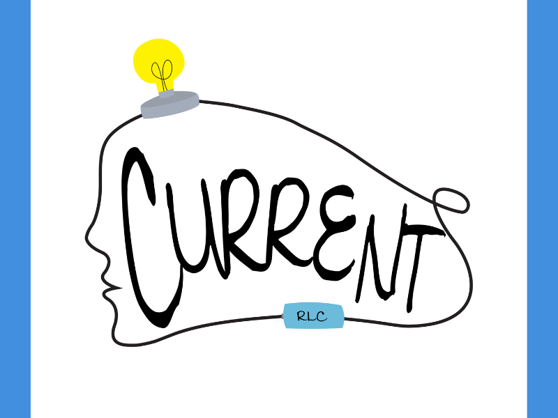 Newcomb Magazine - Featured Images drawing of a person in profile with a light blub coming from their head, text reads "Current"